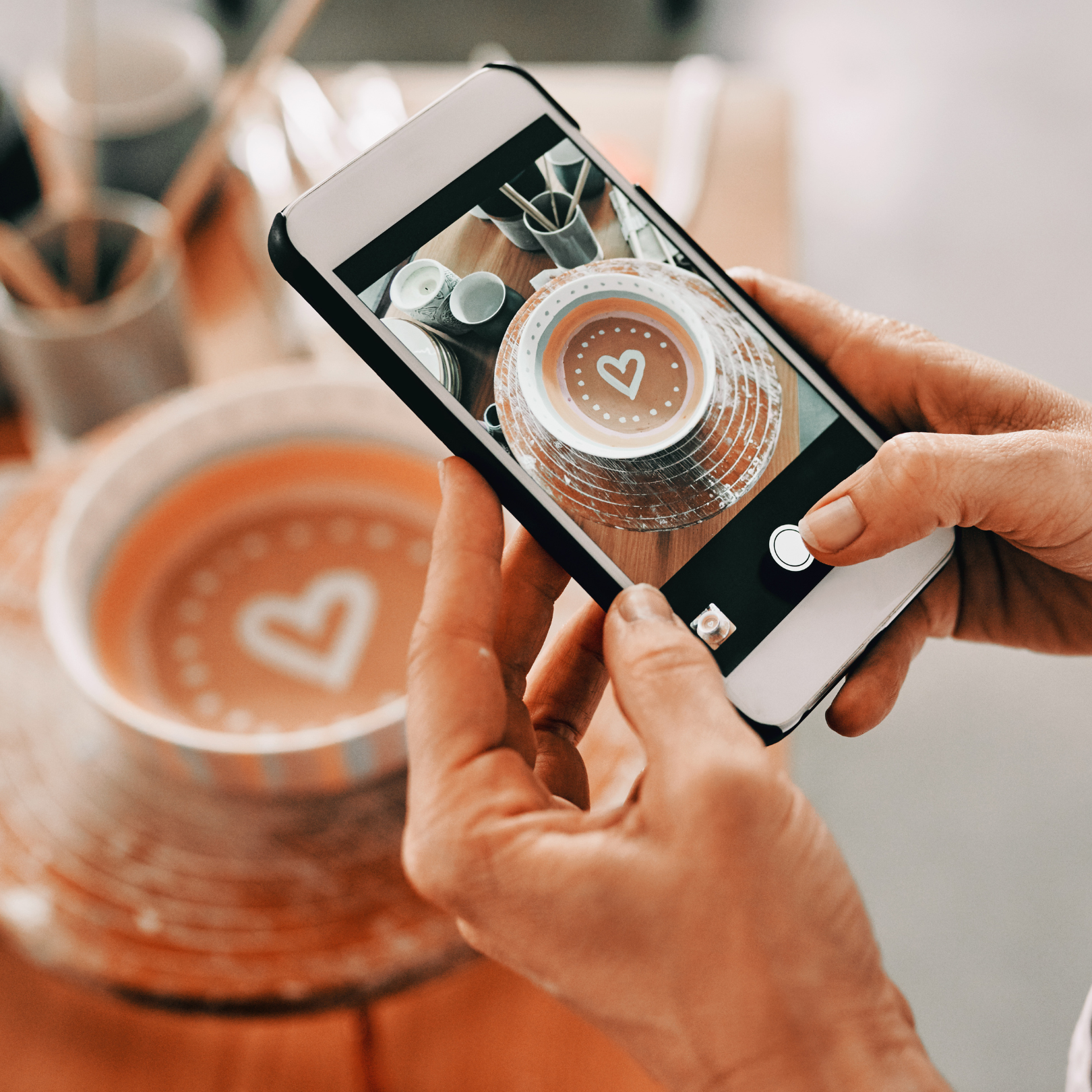 A lady taking a photo of a coffee